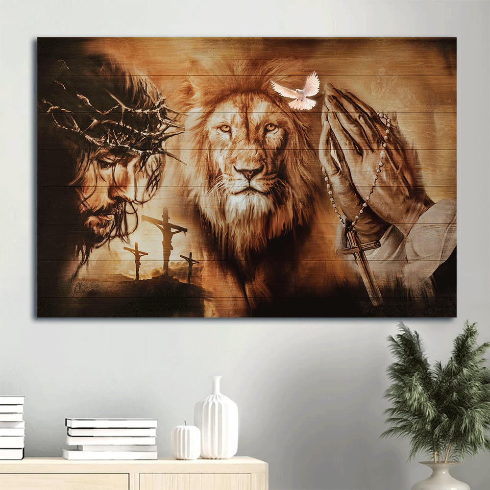 Angry Lion The Face Of Jesus Jesus On The Cross Pray For Healing Canvas Wall Art – Christian Wall Decor