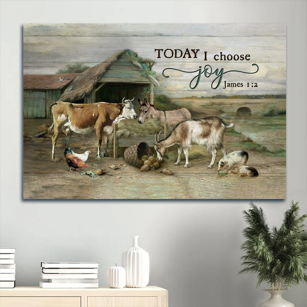 Animal Farm Old Barn Farm Painting Today I Choose Joy Canvas Wall Art – Christian Wall Decor