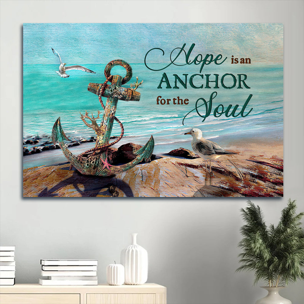 Antique Anchor Brilliant Ocean Seagull Blue Ocean Canvas Hope Is An Anchor For The Soul Canvas Wall Art – Christian Wall Decor