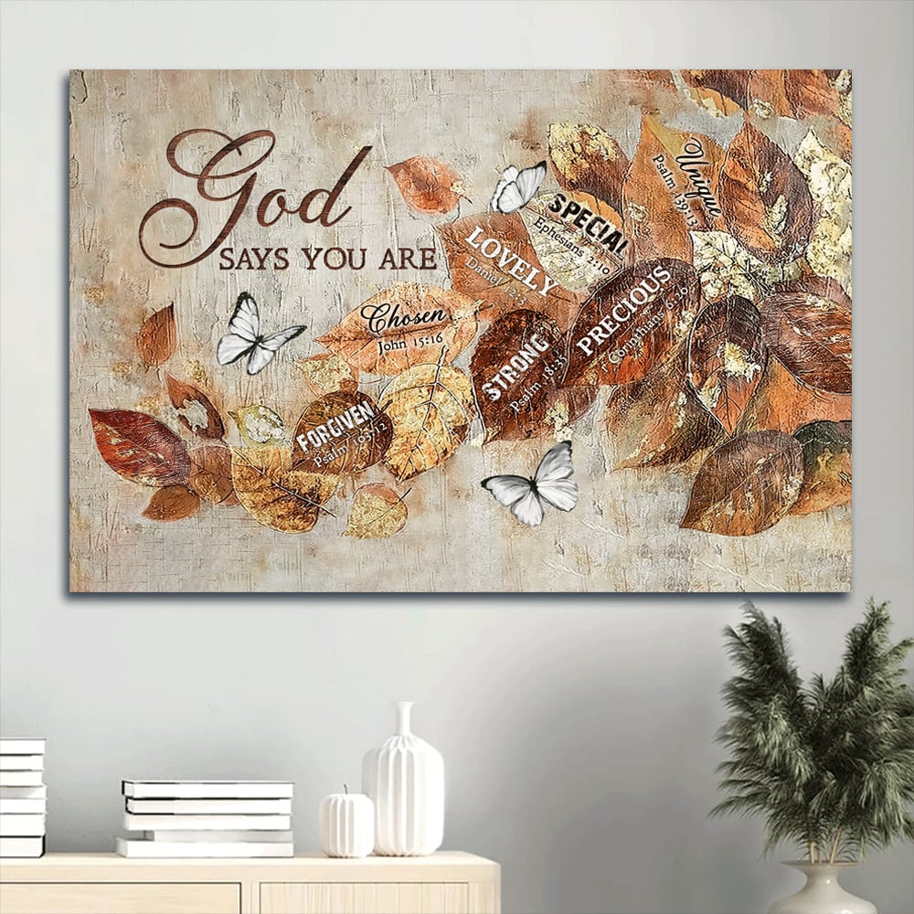 Autumn Leaves White Butterfly Canvas God Says You Are Canvas Wall Art – Christian Wall Decor