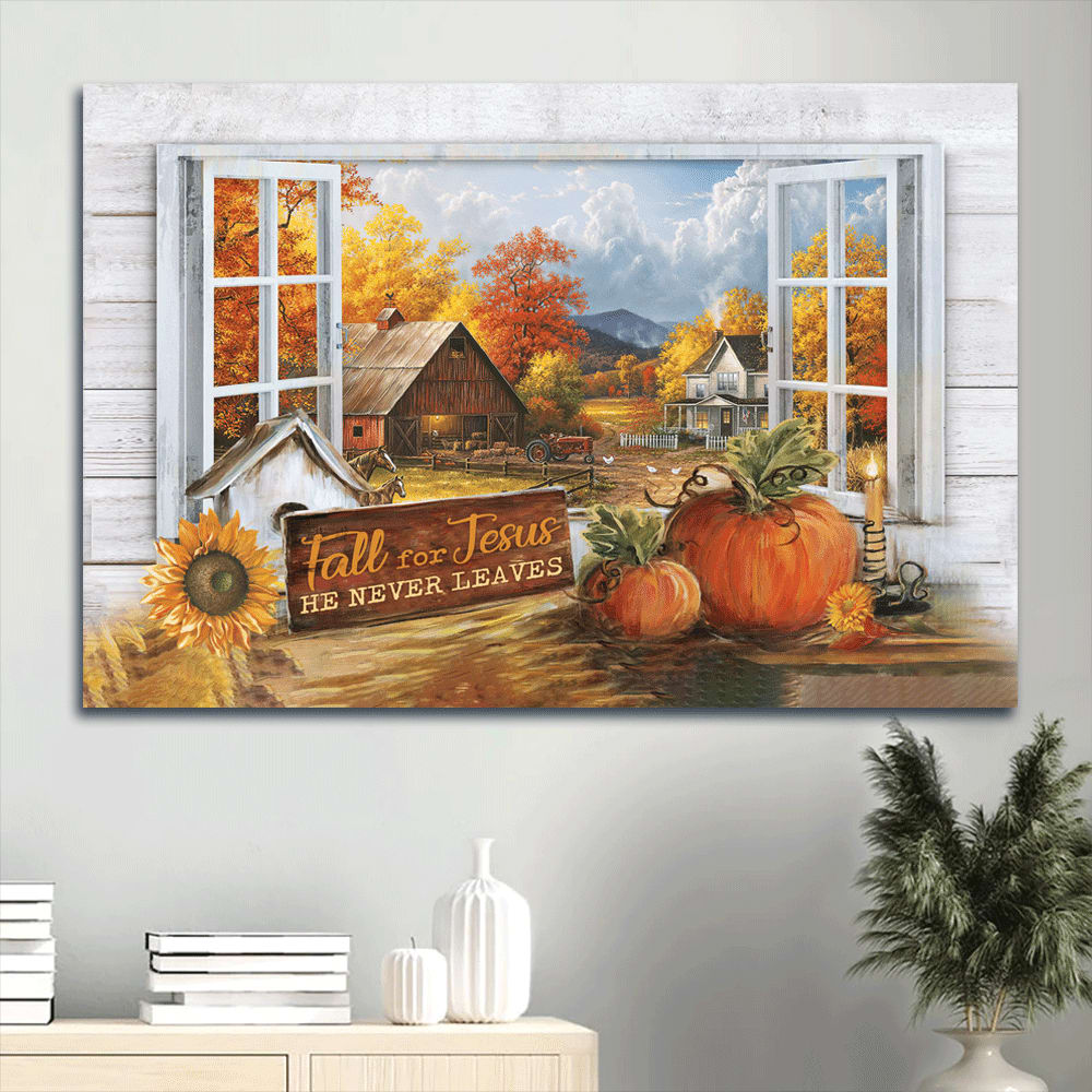 Autumn Painting Pumpkin Halloween Artwork Farmhouse Canvas Fall For Jesus Canvas Wall Art – Christian Wall Decor