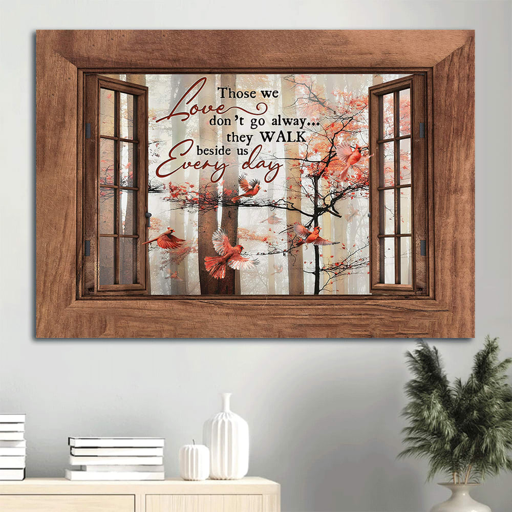 Autumn Season Red Cardinal Wooden Windows Canvas Those We Love Don’t Go Away Canvas Wall Art – Christian Wall Decor