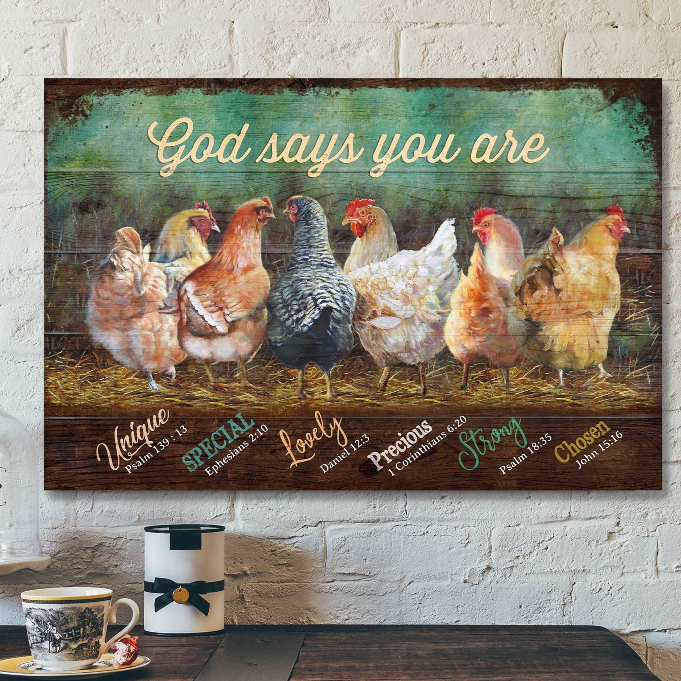 Awesome Chickens – God Says You Are – Bible Verse Canvas – Scripture Canvas Wall Art