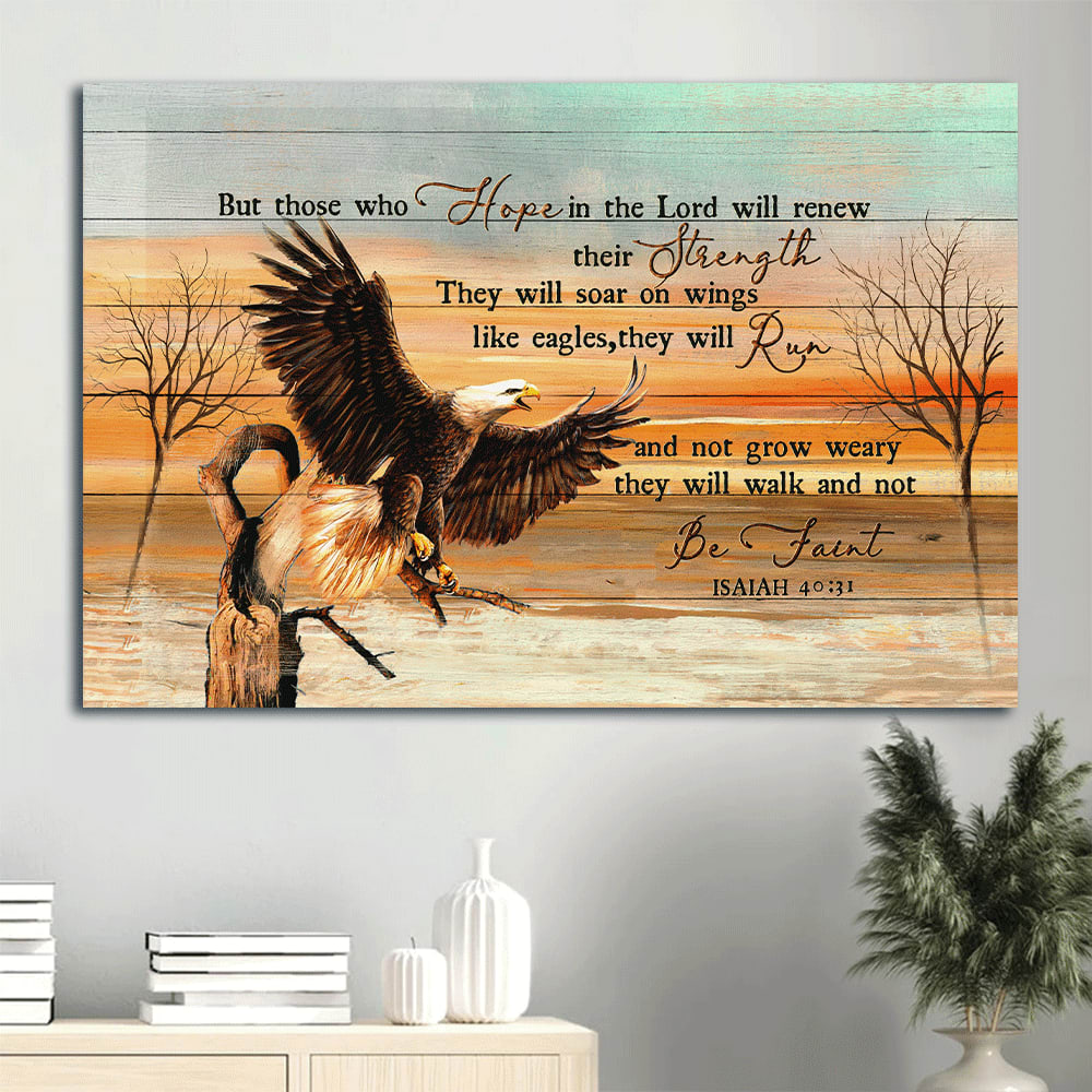 Awesome Eagle Drawing Sunset Painting Canvas Those Who Hope In The Lord Will Renew Their Strength Canvas Wall Art – Christian Wall Decor