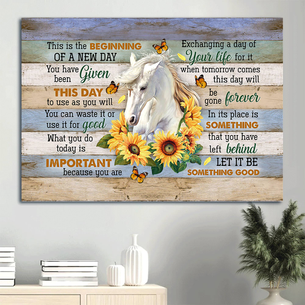 Awesome Horse Sunflower Orange Butterfly This Is The Beginning Of A New Day Canvas Wall Art – Christian Wall Decor