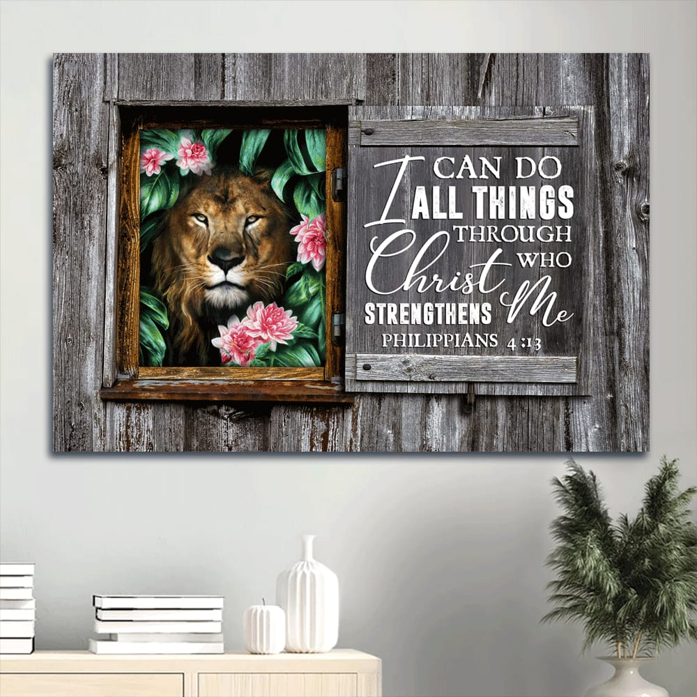 Awesome Lion Flower Canvas I Can Do All Things Through Christ Who Strengthens Me Canvas Wall Art – Christian Wall Decor