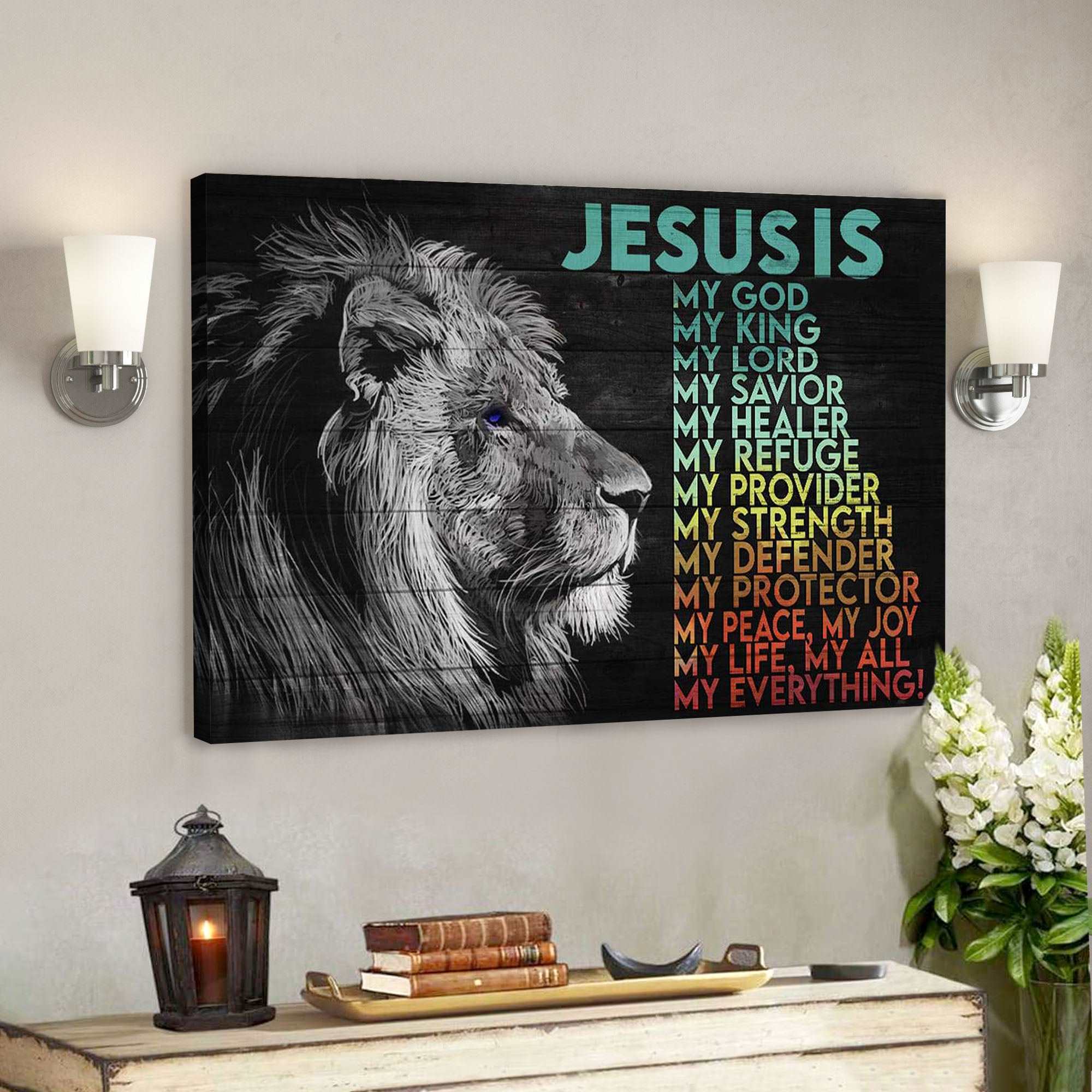 Awesome Lion – Jesus Is My Life – Bible Verse Canvas – Scripture Canvas Wall Art