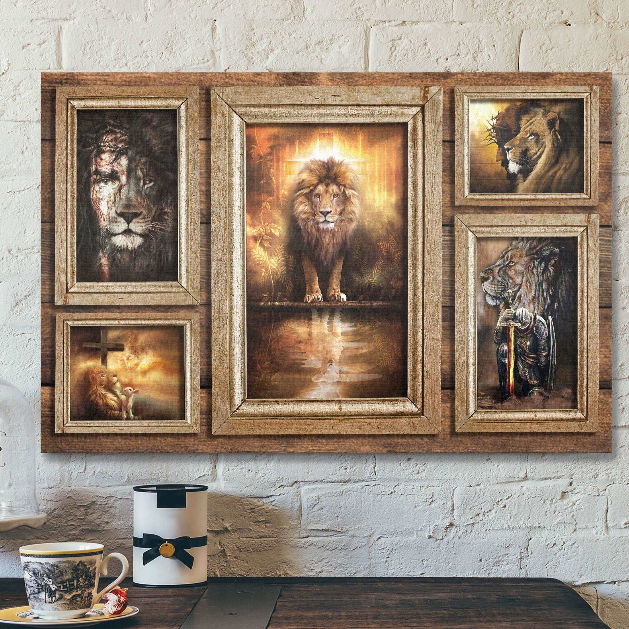 Awesome Lions In Picture Frames – Bible Verse Canvas – Scripture Canvas Wall Art