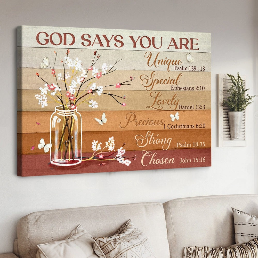 Baby Cotton Flower White Butterfly God Says You Are Canvas Wall Art – Christian Poster – Religious Wall Decor