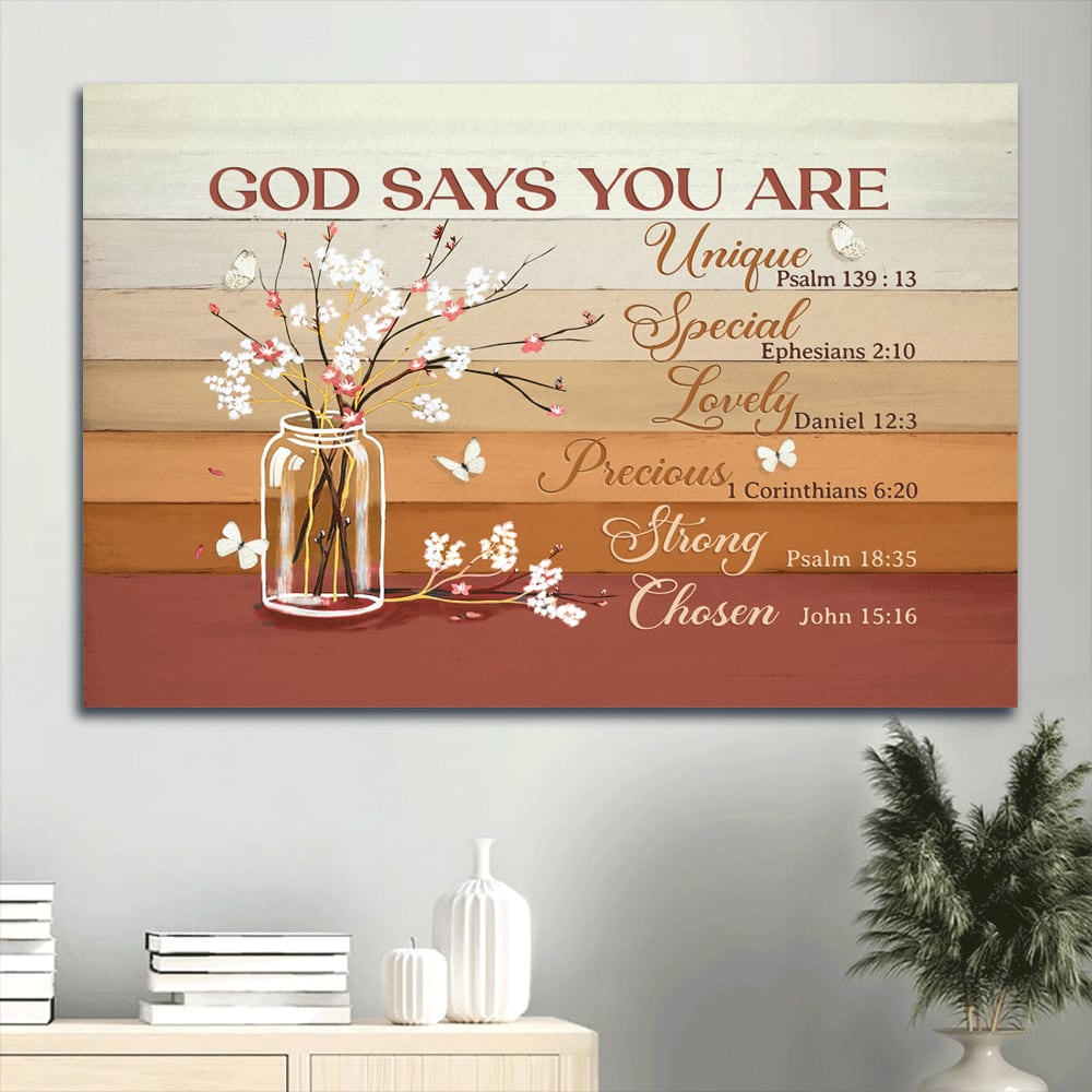 Baby Cotton Flower White Butterfly God Says You Are Canvas Wall Art – Christian Wall Decor