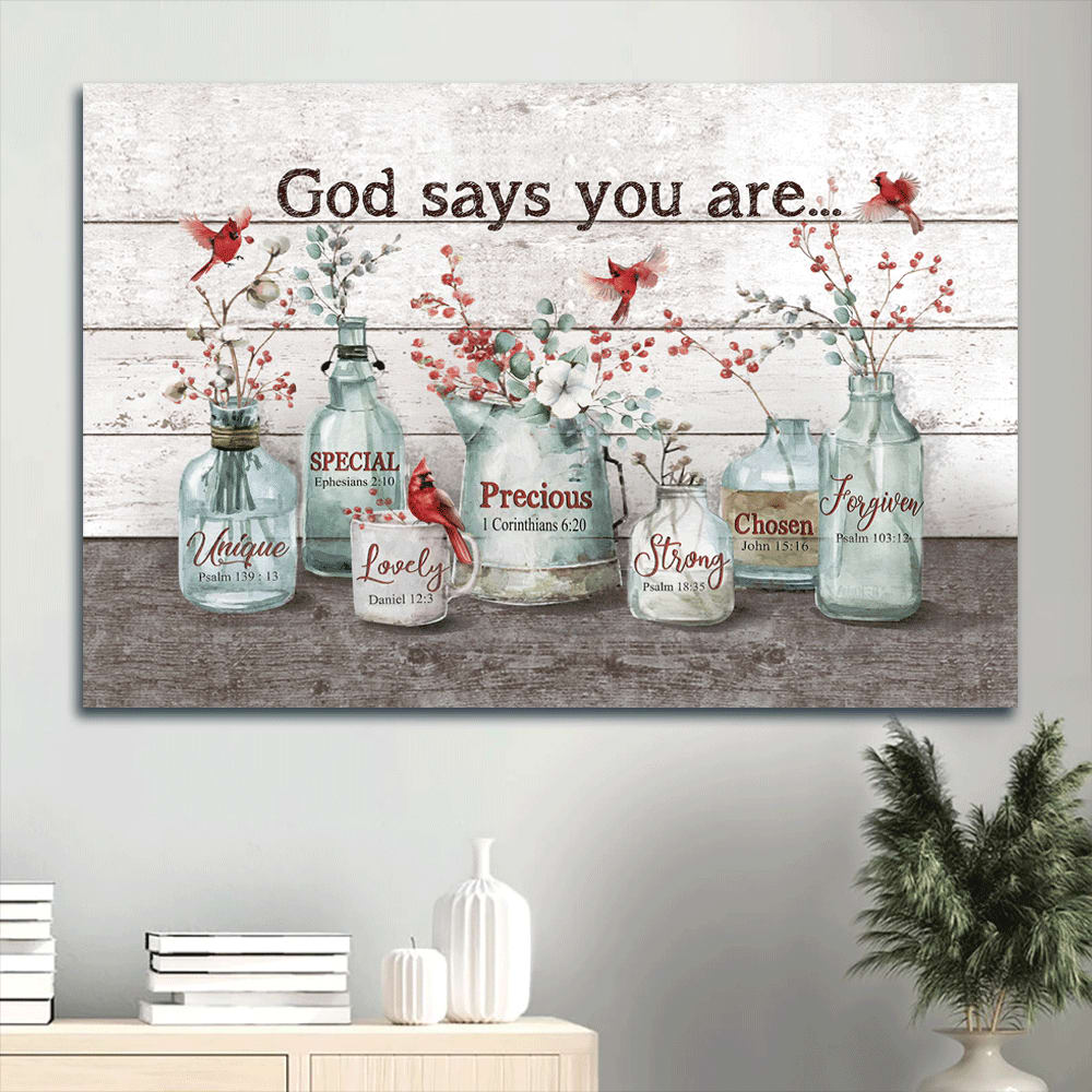 Baby Flower Cardinal Painting Crystal Vase Canvas God Says You Are Canvas Wall Art – Christian Wall Decor