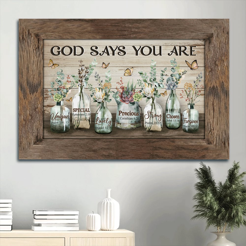 Baby Flower Vintage Garden Yellow Butterfly God Says You Are Canvas Wall Art – Christian Wall Decor