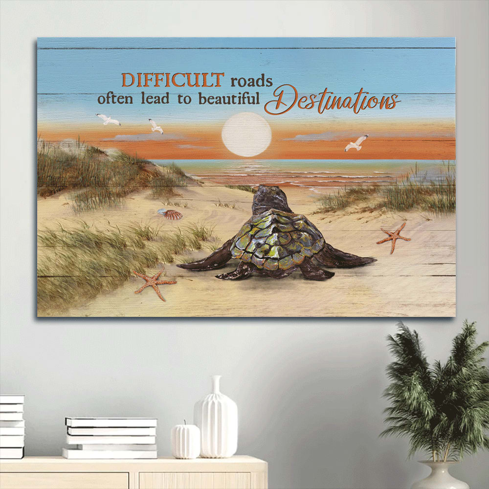 Baby Turtle Sunrise Ocean Sand Beach Canvas Beautiful Destinations Canvas Wall Art – Christian Wall Decor