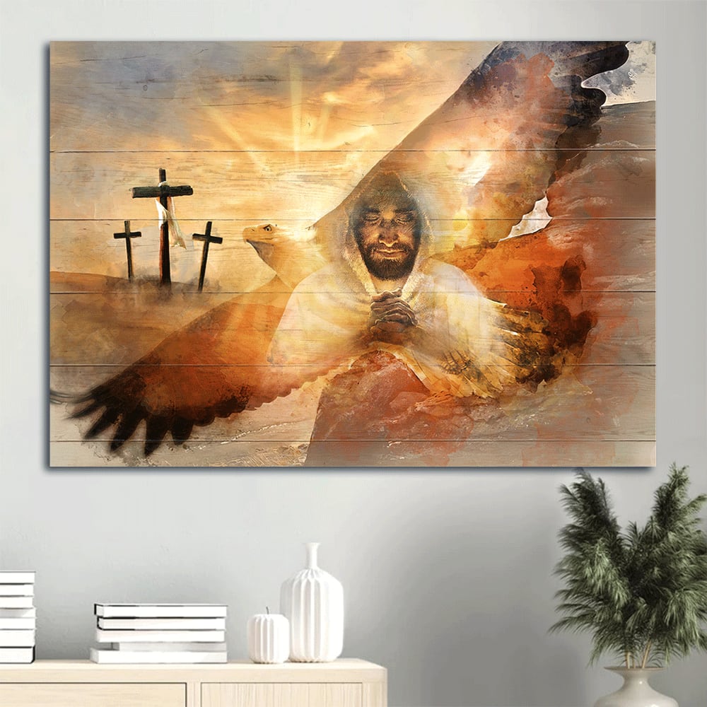 Bald Eagle Three Wooden Crosses The Lord’s Prayer Gift For Religious Chiristian Canvas Wall Art – Christian Wall Decor