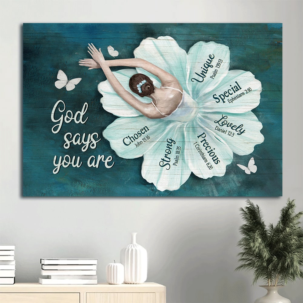 Ballerina Ballet Drawing Flower Dress Butterfly God Says You Are Canvas Wall Art – Christian Wall Decor