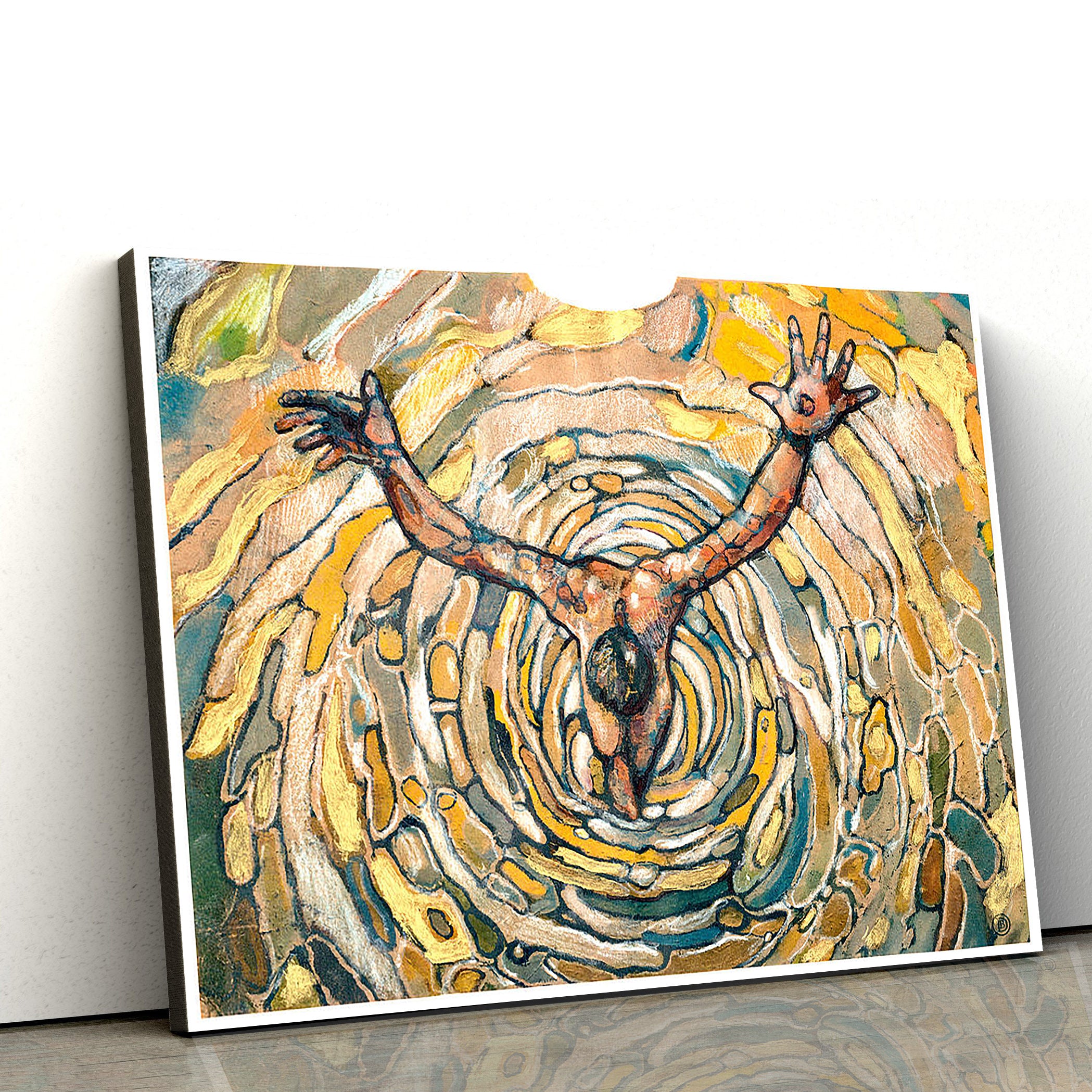 Baptism Vortex Of The Christ Canvas Wall Art – Jesus Baptism Canvas – Christian Paintings For Home