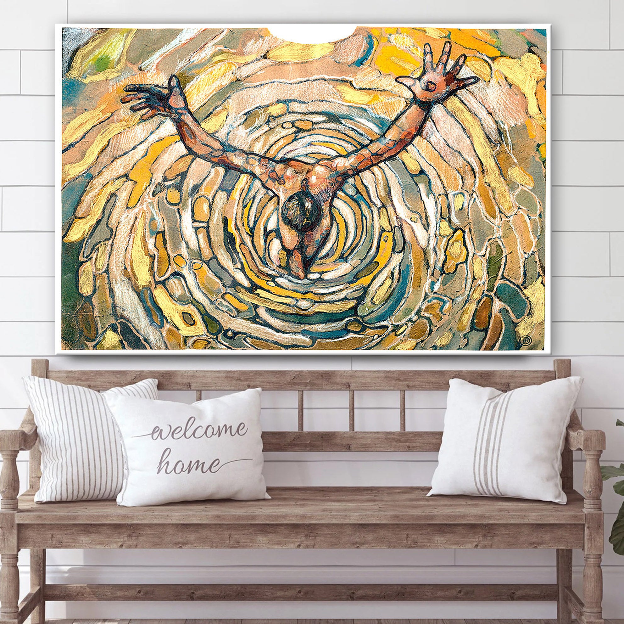 Baptism Vortex Of The Christ Canvas Wall Art – Jesus Baptism Canvas – Christian Paintings For Home