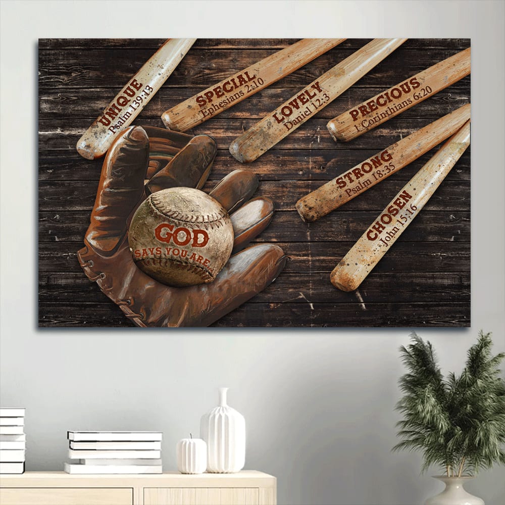 Baseball God Says You Are Canvas Wall Art – Christian Wall Decor