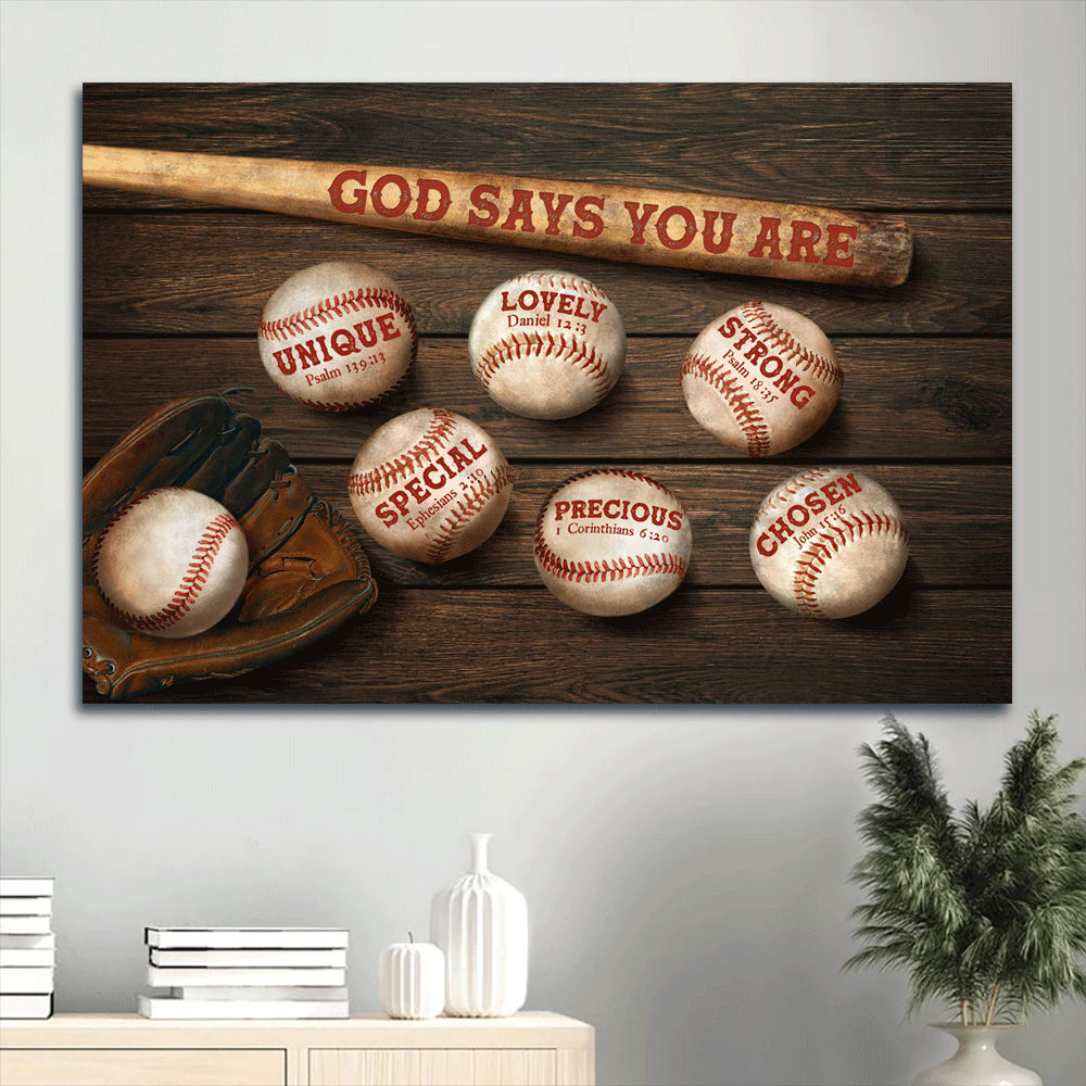 Baseball Painting Sport Drawing God Says You Are Canvas Wall Art – Christian Wall Decor