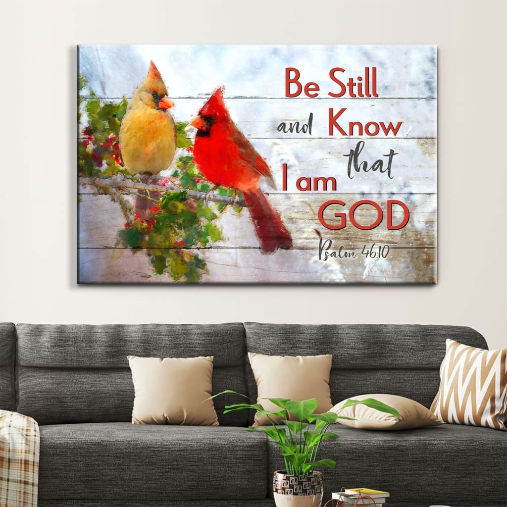 Be Still And Know That I Am God, Cardinal Bird Couple, Christian Wall Art Canvas – Religious Wall Decor