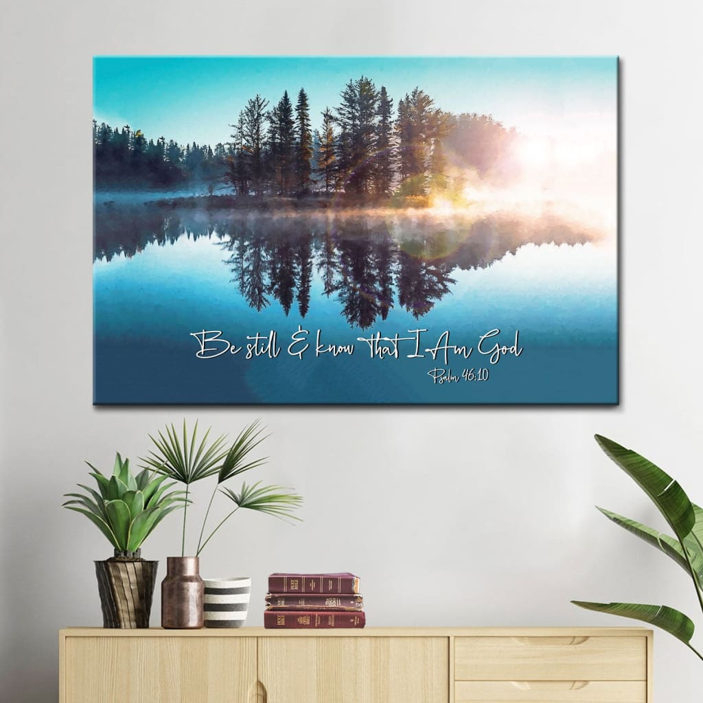 Be Still And Know That I Am God, Lake Reflections, Christian Wall Art Canvas – Religious Wall Decor