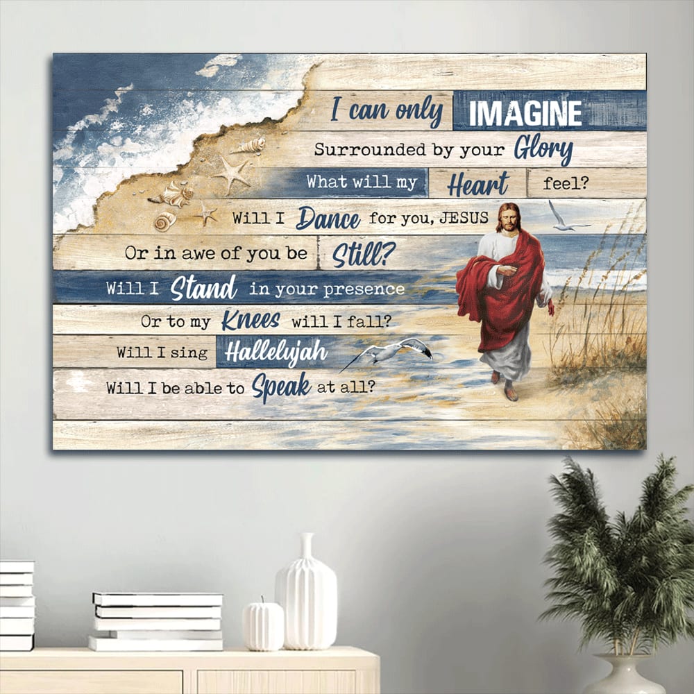 Beach Painting Jesus Painting Walking With Jesus Jesus Walks On Beach Canvas I Can Only Imagine Canvas Wall Art – Christian Wall Decor