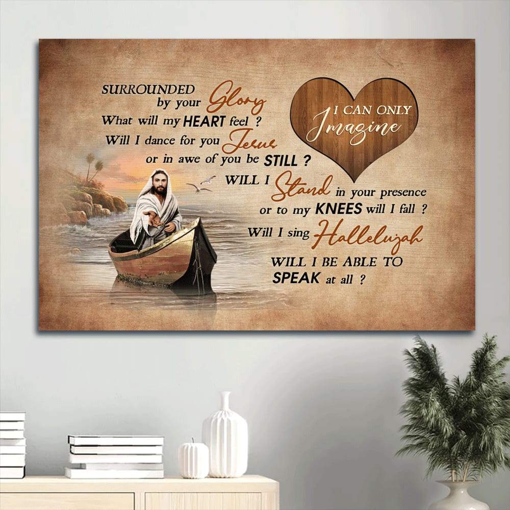 Beach Painting Walking With Jesus Heart Shape Boat Painting Canvas I Can Only Imagine Canvas Wall Art – Christian Wall Decor