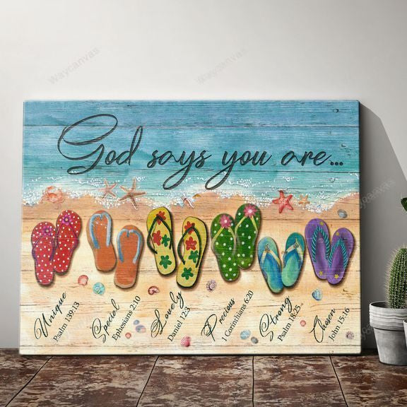 Beach Sandals God Says You Are Canvas Wall Art – Christian Wall Decor