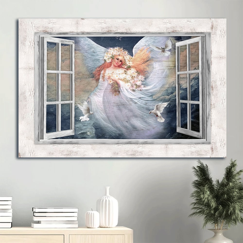 Beautiful Angel Daisy Vase White Dove The Way To Heaven Canvas Wall Art – Christian Wall Decor