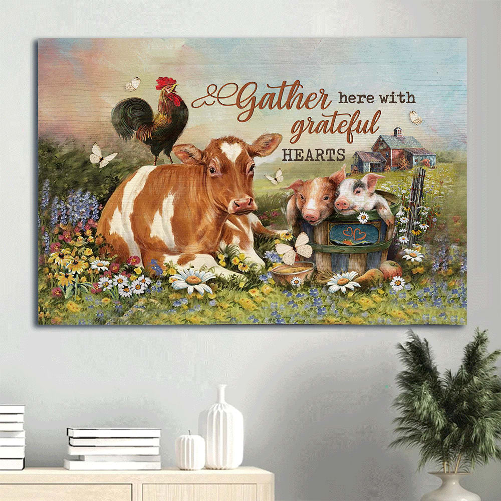 Beautiful Animals Farm Painting Gather Here With Grateful Hearts Canvas Wall Art – Christian Wall Decor