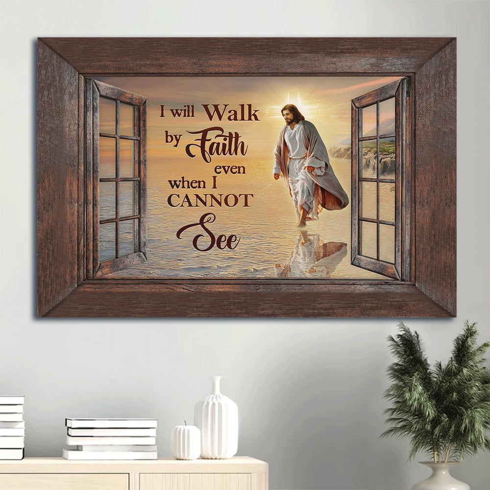 Beautiful Beach Walking With I Will Walk By Faith Canvas Wall Art – Christian Wall Decor