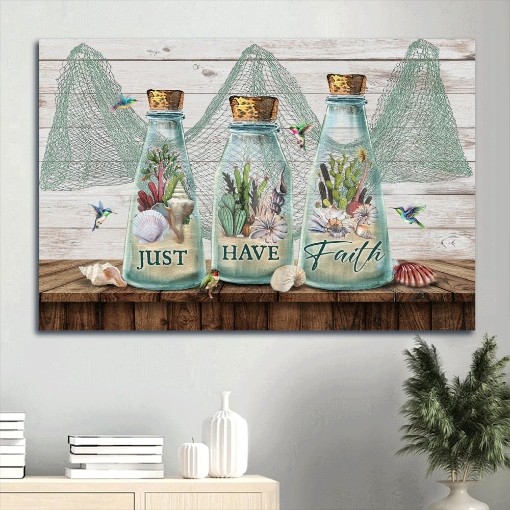 Beautiful Bottle Summer Vibe Cactus Painting Just Have Faith Canvas Wall Art – Christian Wall Decor