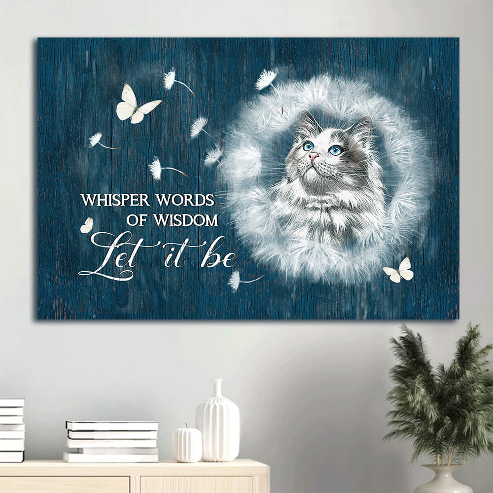 Beautiful Cat Dandelion Drawing White Butterfly Let It Be Canvas Wall Art – Christian Wall Decor