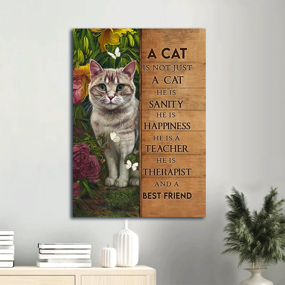 Beautiful Cat Drawing Flower Garden Butterfly A Cat Is Not Just A Cat Canvas Wall Art – Christian Wall Decor