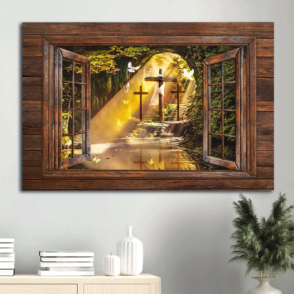 Beautiful Cave Window Frame The Stunning Morning Sunlight Canvas Wall Art – Christian Wall Decor