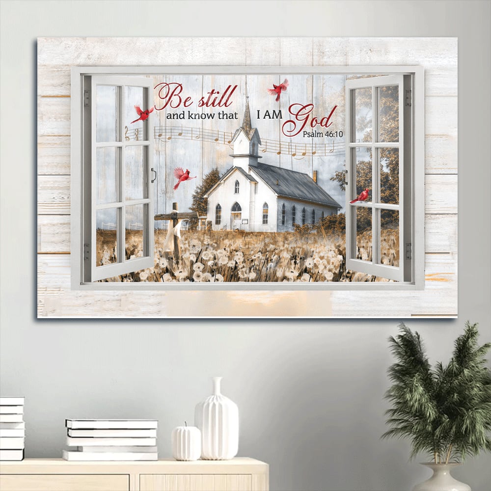 Beautiful Church Dandelion Field Red Cardinal Canvas Be Still And Know That I Am God Canvas Wall Art – Christian Wall Decor