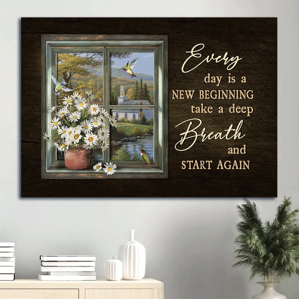 Beautiful Countryside Drawing Daisy Every Day Is A New Beginning Canvas Wall Art – Christian Wall Decor