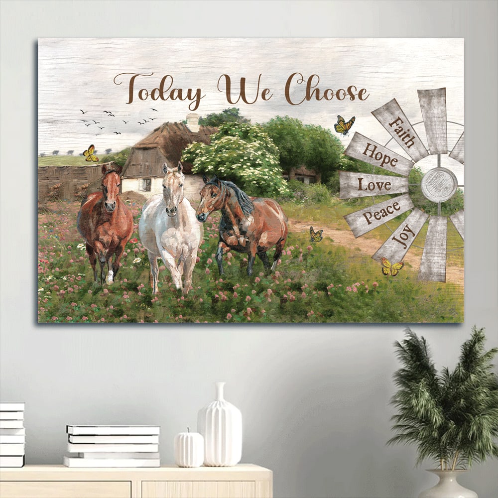 Beautiful Countryside Dream Horses Windmill Today We Choose Joy Canvas Wall Art – Christian Wall Decor