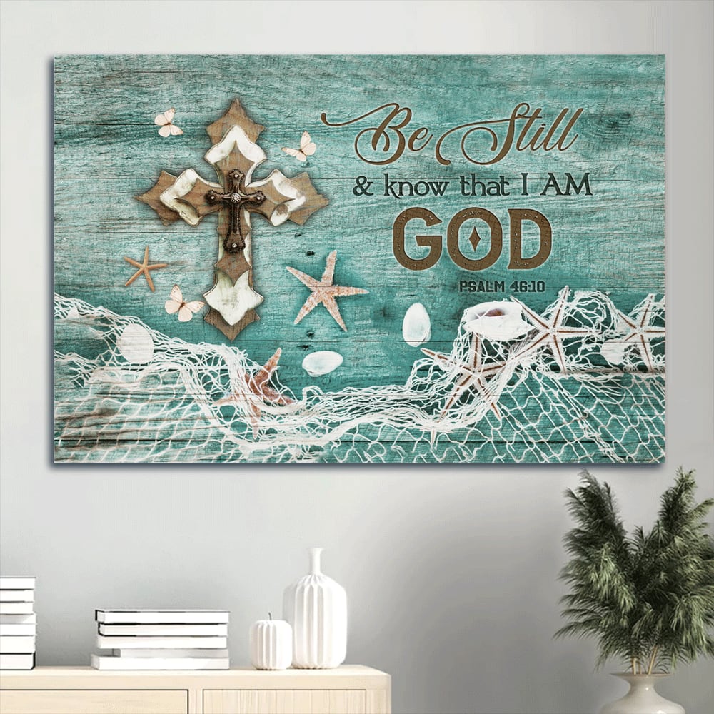 Beautiful Cross Summer Painting Butterfly Be Still And Know That I Am God Canvas Wall Art – Christian Wall Decor