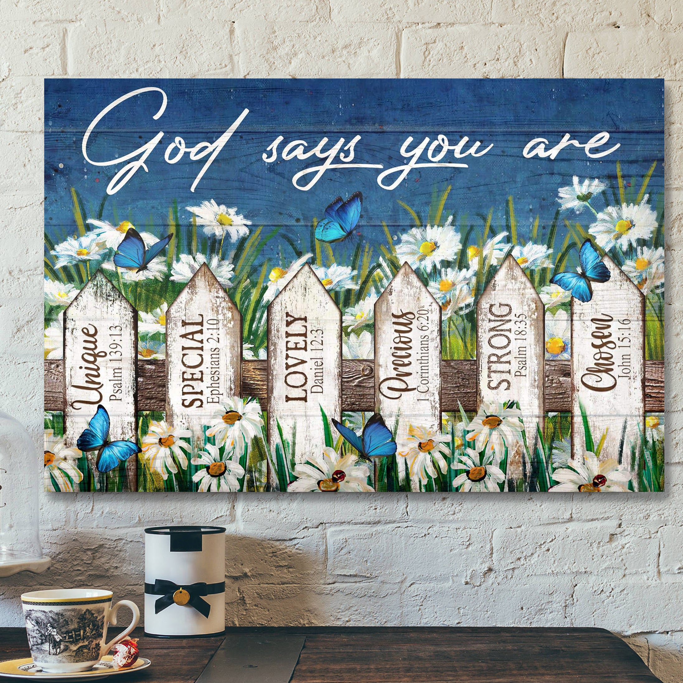 Beautiful Daisy Garden – God Says You Are Canvas Wall Art – Bible Verse Canvas – Scripture Canvas Wall Art