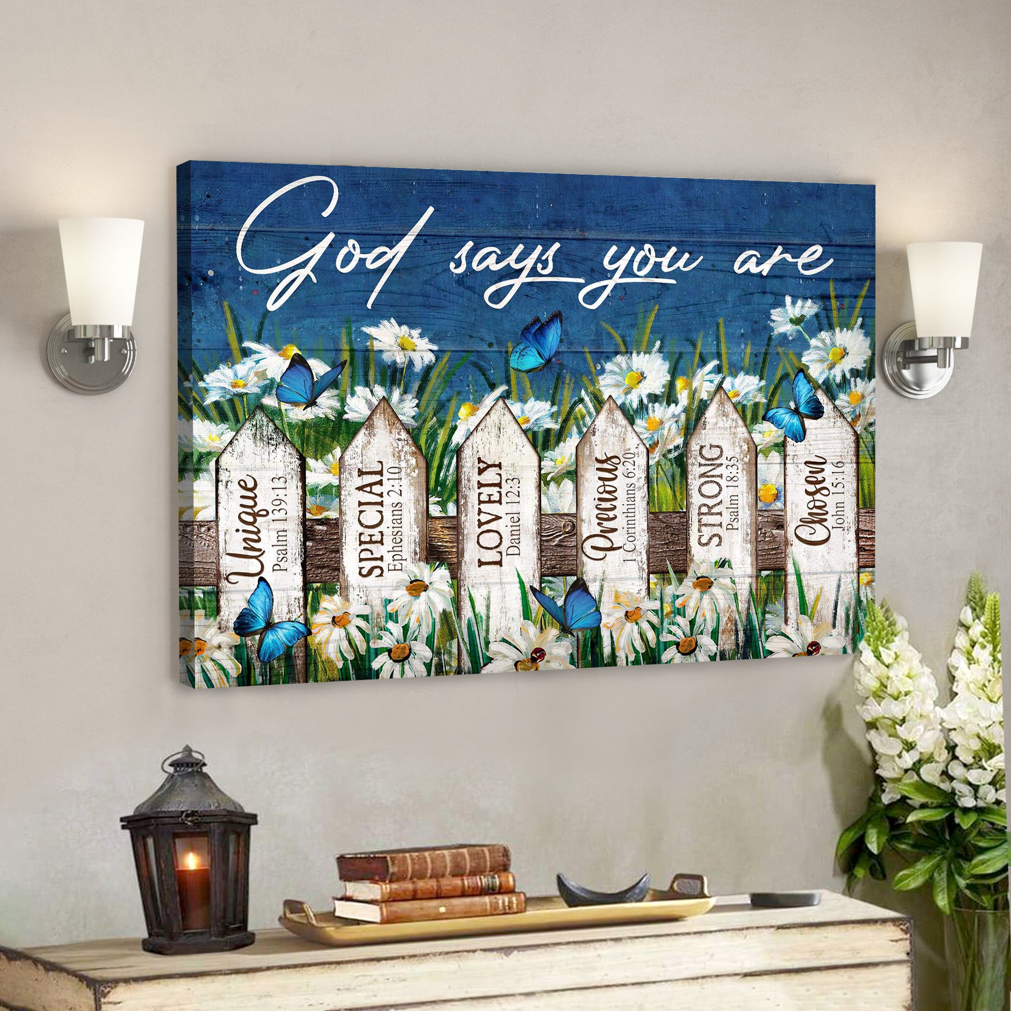 Beautiful Daisy Garden – God Says You Are Canvas Wall Art – Bible Verse Canvas – Scripture Canvas Wall Art