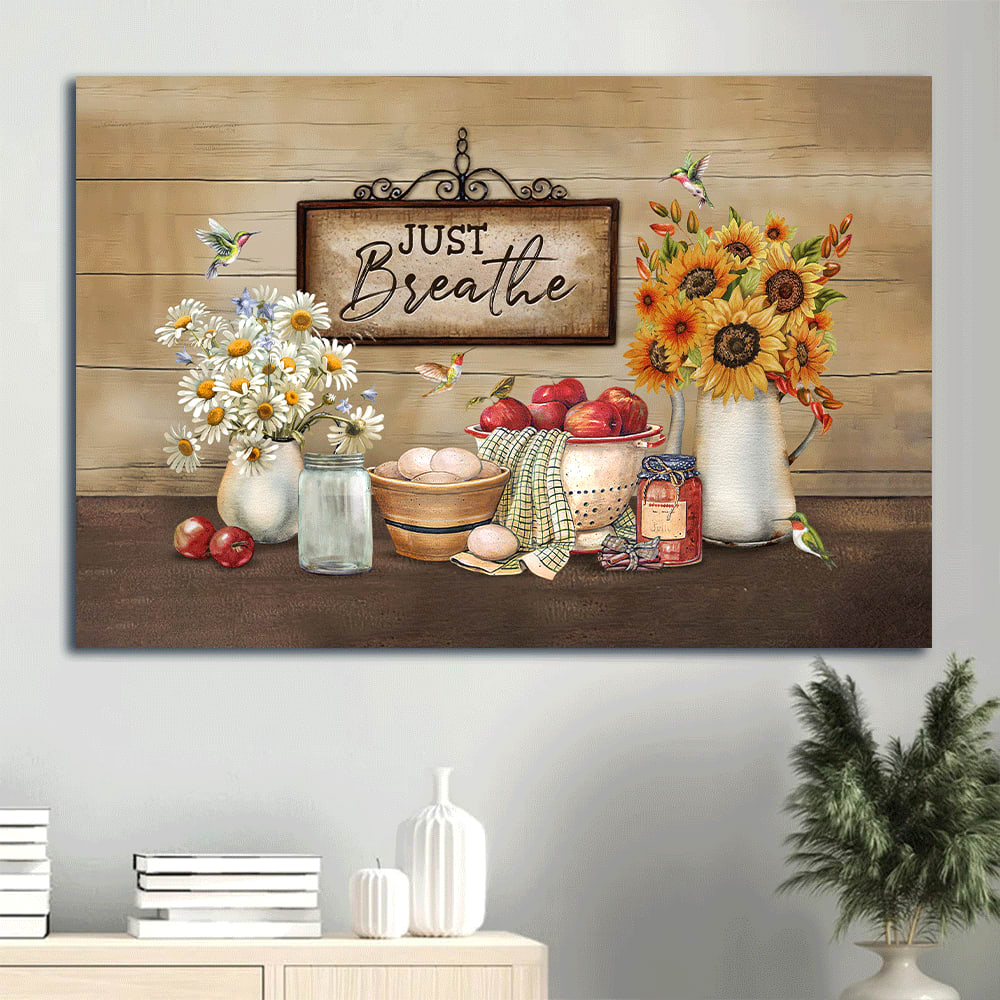 Beautiful Daisy Pretty Kitchen Vintage Sign Hummingbird Canvas Just Breathe Canvas Wall Art – Christian Wall Decor