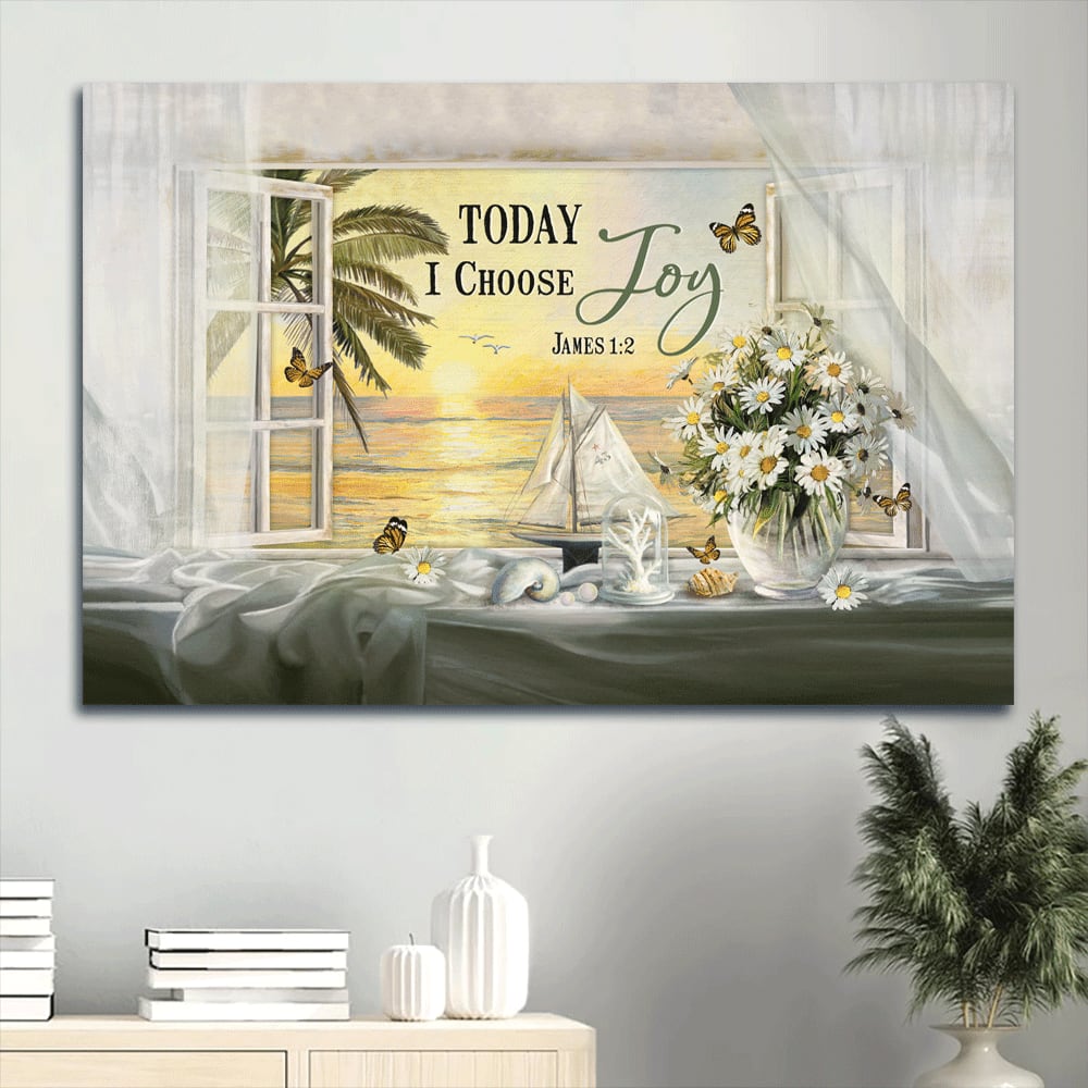 Beautiful Day Sunset Drawing Daisy Canvas Today I Choose Joy Canvas Wall Art – Christian Wall Decor