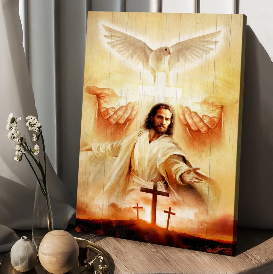 Beautiful Dove Pray For Healing Jesus’s Hand Cross Canvas Posters – Christian Wall Posters – Religious Wall Decor