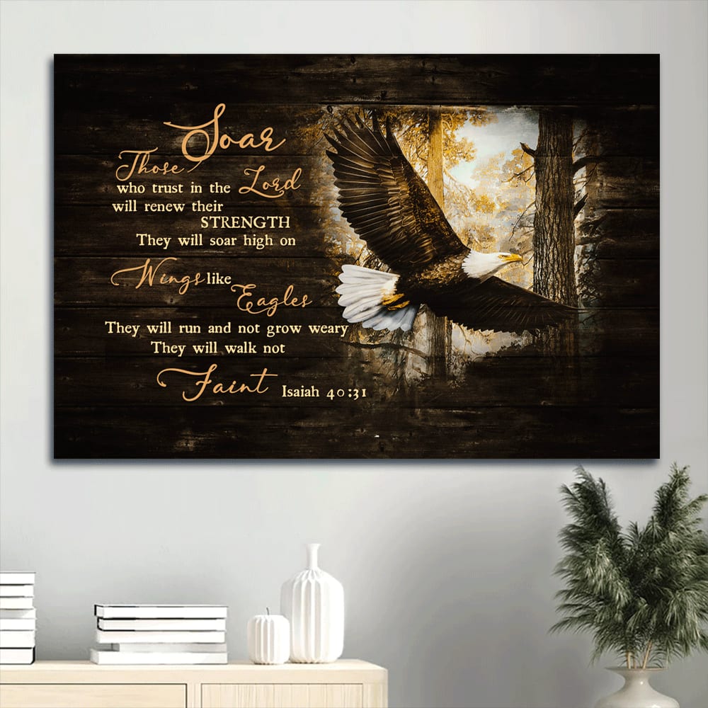 Beautiful Eagle Drawing Forest Painting Canvas They Will Soar High On Wings Canvas Wall Art – Christian Wall Decor