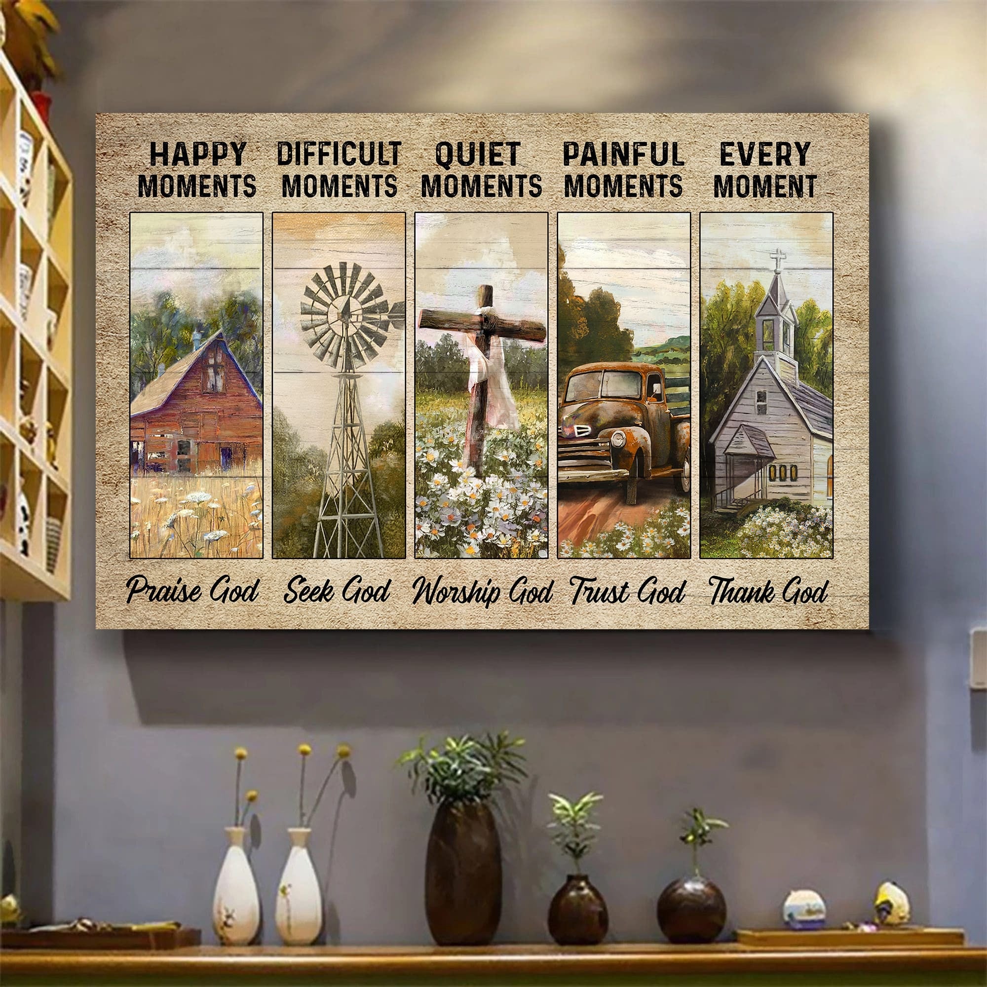 Beautiful Farm Peaceful Farmhouse Canvas Every Moment Thank God Canvas Wall Art – Christian Wall Decor