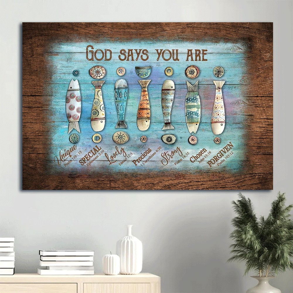 Beautiful Fish Hook Fishing Rod Canvas God Says You Are Canvas Wall Art – Christian Wall Decor