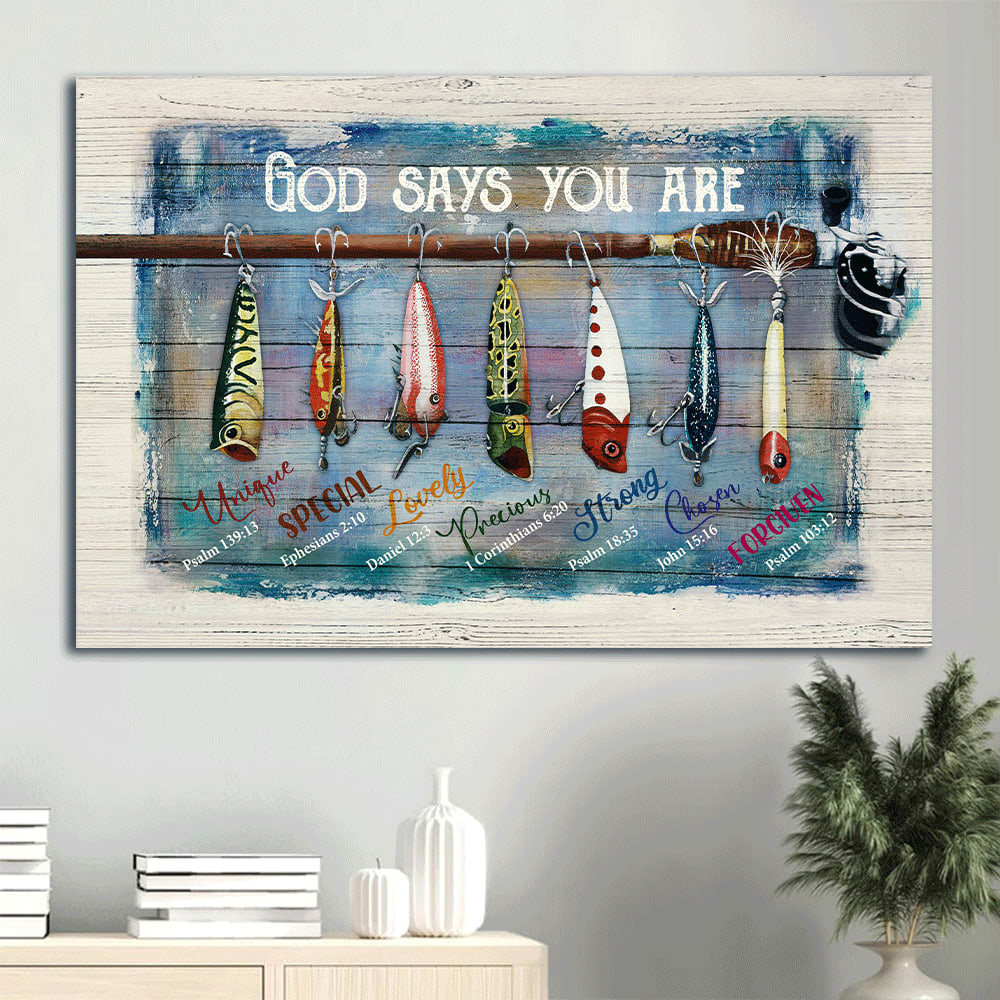 Beautiful Fish Hook Fishing Rod God Says You Are Canvas Wall Art – Christian Wall Decor