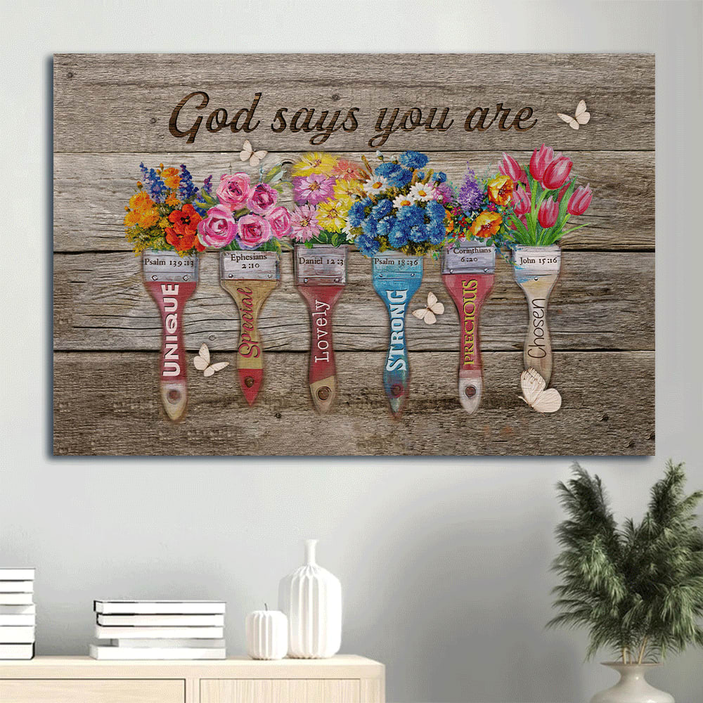 Beautiful Flower Colorful Paintbrush Butterfly Canvas God Says You Are Canvas Wall Art – Christian Wall Decor