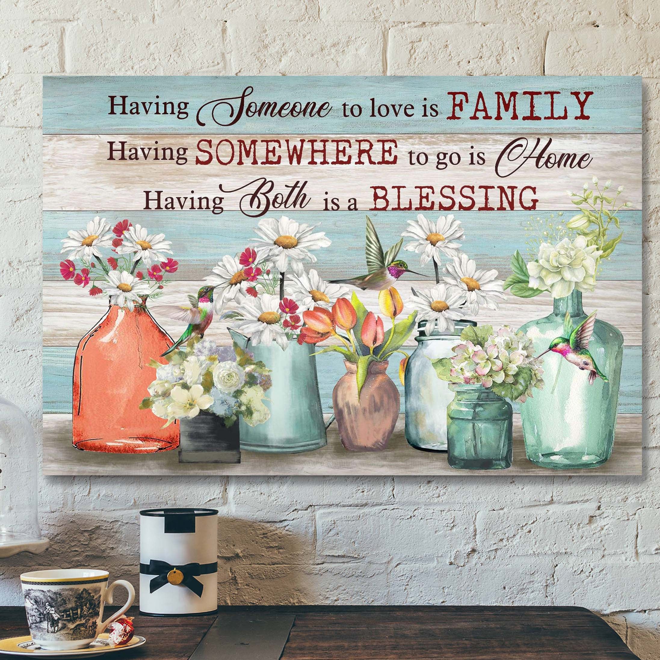 Beautiful Flowers And Hummingbird – Having Both Family And Home Is A Blessing – Bible Verse Canvas – Scripture Canvas Wall Art